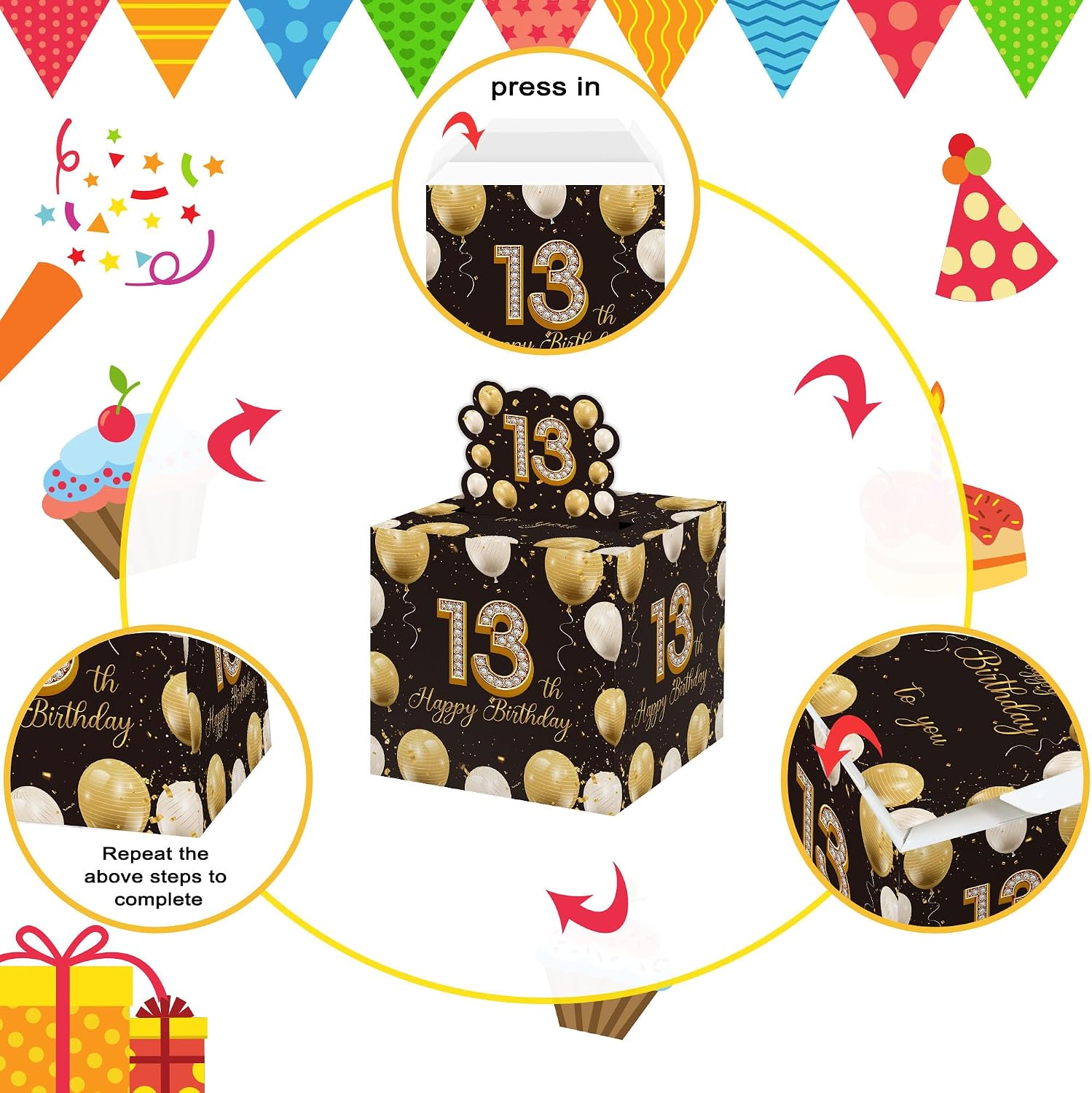 Azbuk 13th Birthday Money Pull-Out Surprise Box Gift for Teens | Creative Cash Present with Pulling Design | Includes 35PCS Clear Money Bags for Cash Gifts (Unisex Boys & Girls)
