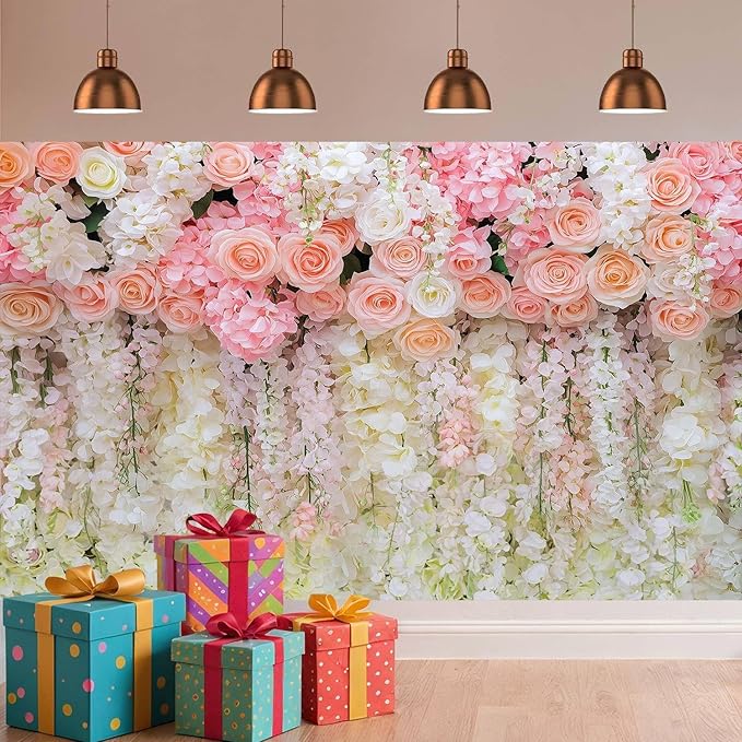 20x10ft Pink Rose Flower Wedding Photography Backdrop Spring Floral Photography Backdrop Valentine's Day Mother's Day Girl Birthday Baby Shower Wedding Bridal Party Banner Photo Booth Props Background