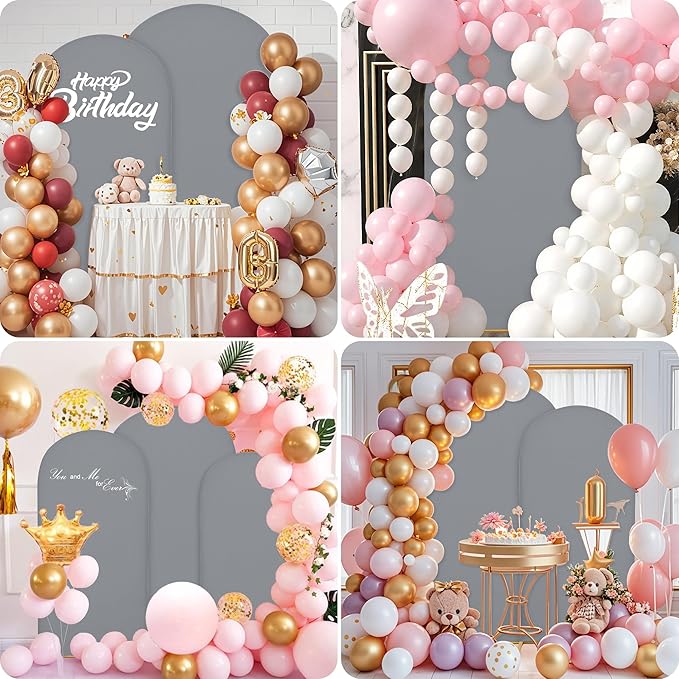 Wedding Arch Covers Arch Backdrop Cover Arch Stand Covers 7.2FT 6.6FT 6FT Set of 3 Arch Cover Spandex Fabric Stretchy Backdrop for Wedding Birthday Party Decoration Baby Shower (Smoky Grey)