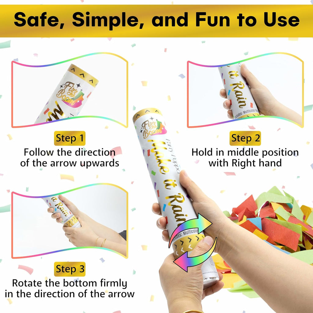 6 Pack 12 Inch Confetti Poppers, Biodegradable Confetti Popper Set for Wedding, Birthday Party Celebrations | Releases 15 ft in the Air
