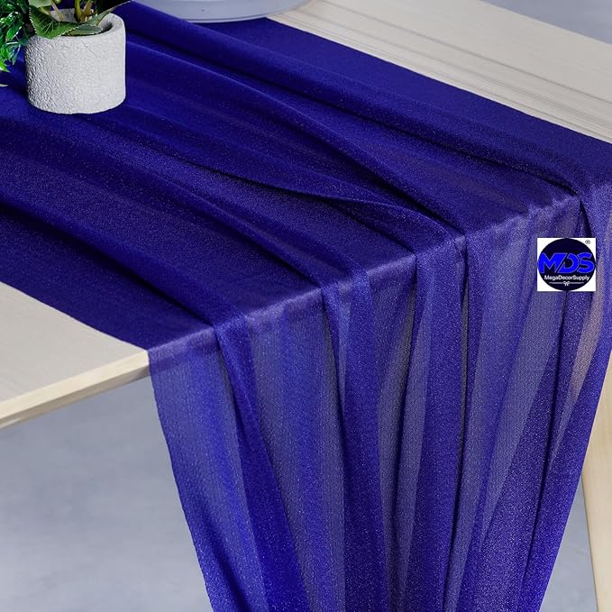 MDS Halloween Chiffon Table Runner - 10 Pack, 29 x 170 Inches, 14ft Each - Sheer Spooky Table Runners for Haunted House Parties, Trick-or-Treat Tables, Witchy Décor, Wedding & Events - Royal Blue