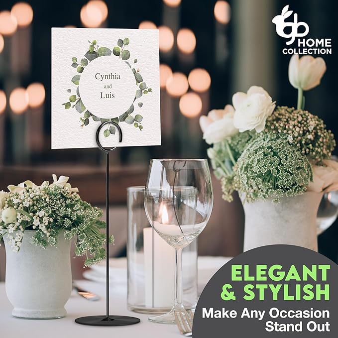 Gray Bunny Metal Table Number Holders, 12 Pack, 8 in Tall, Black, Card Holders Tabletop Table Number Stands, Wire Clip for Restaurants Recipe Place Card Signs, Weddings, Banquets, Pictures