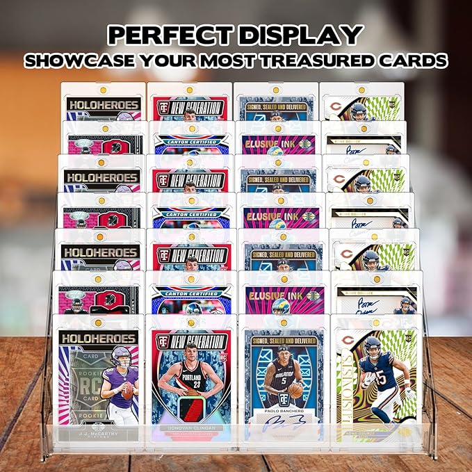 2 Pack 7 Tier Acrylic Card Display Stand, 7-tiers Versatile Display for Trading Cards,Greeting Card Display Stand,Portable Display Rack Holder for Graded Cards, PSA Cards,Sports Cards, Business Cards