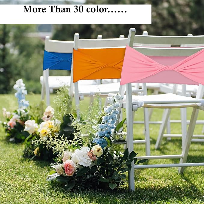 MDS Pack of 50 Spandex Chair Sashes Bows Elastic Stretch Dining Chair Bands Ties Without Slider Buckle Universal fits for Wedding Baby Shower Birthday Party Banquet Event Decoration - Olive Green