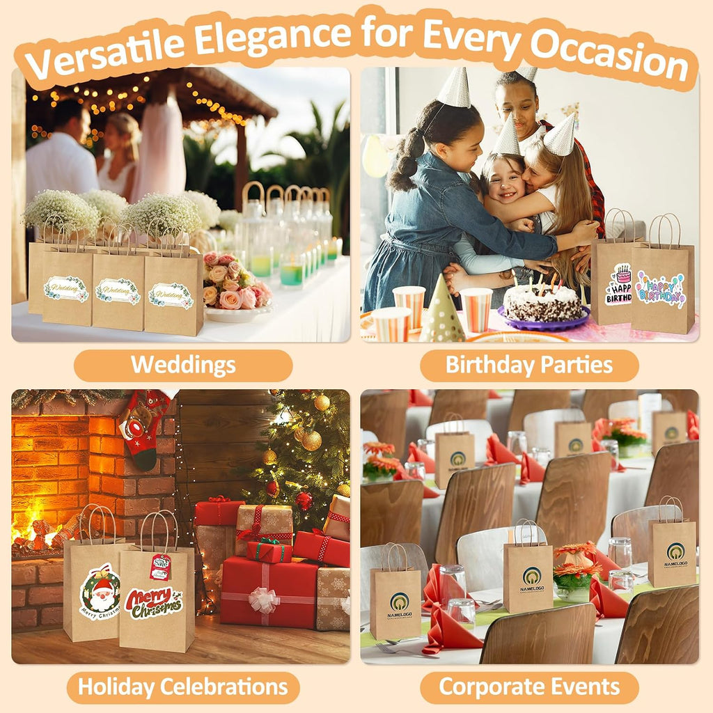 BagDream Gift Bags 8x4.25x10.5 100Pcs Brown Paper Gift Bags with Handles Bulk for Wedding, Party Favor, Grocery, Shopping, Retail, Merchandise Medium Kraft Paper Sacks