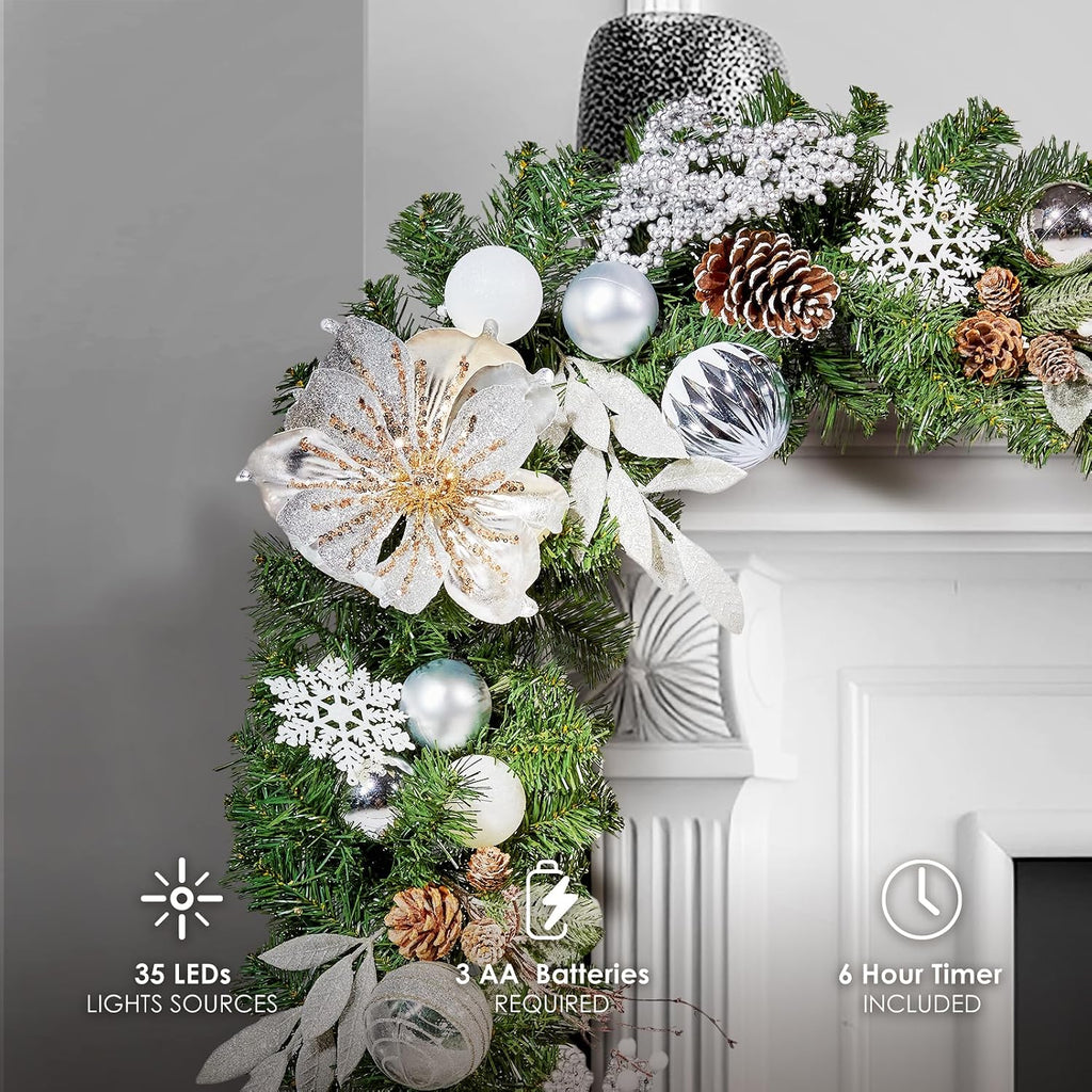 wbhome pre-lit 6 feet/72 inch christmas garland, white shown in use
