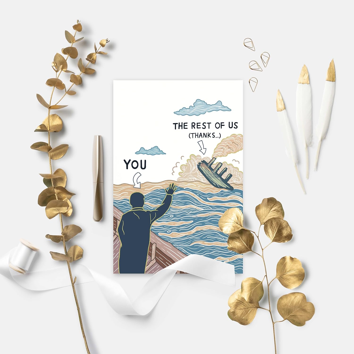Funny Sinking Ship Card, Goodbye Farewell Cards for Coworker Employee Boss, Sarcastic Retirement or Work Leaving Gift for Him Her, Office Thank You Card