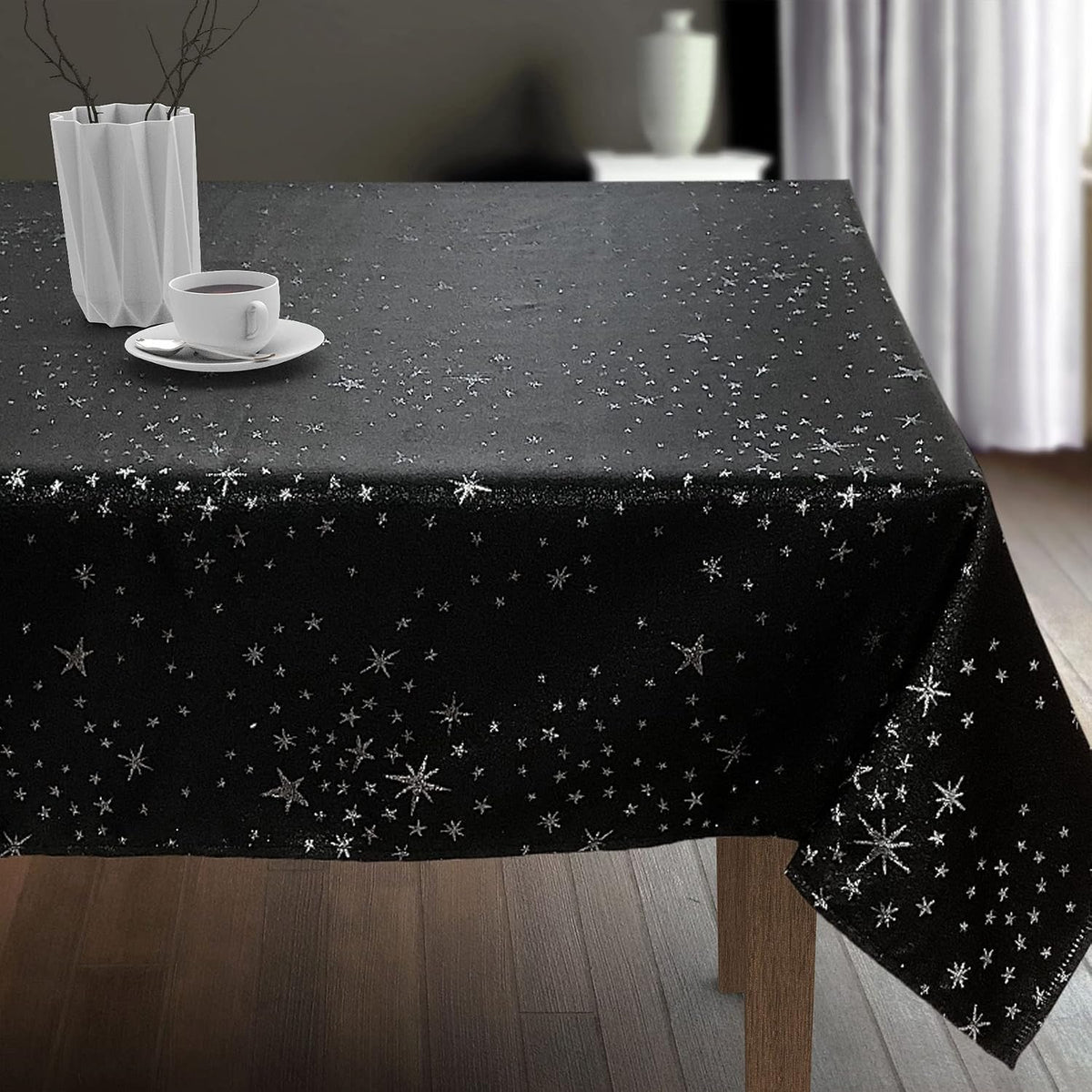 CAIT CHAPMAN HOME COLLECTION Shimmer Twinkling Stars Black Silver Metallic Wo...
