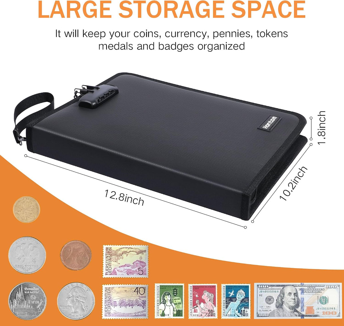400-Pocket Fireproof Coin Book with Lock & 36 Paper Currency Binder Sleeves