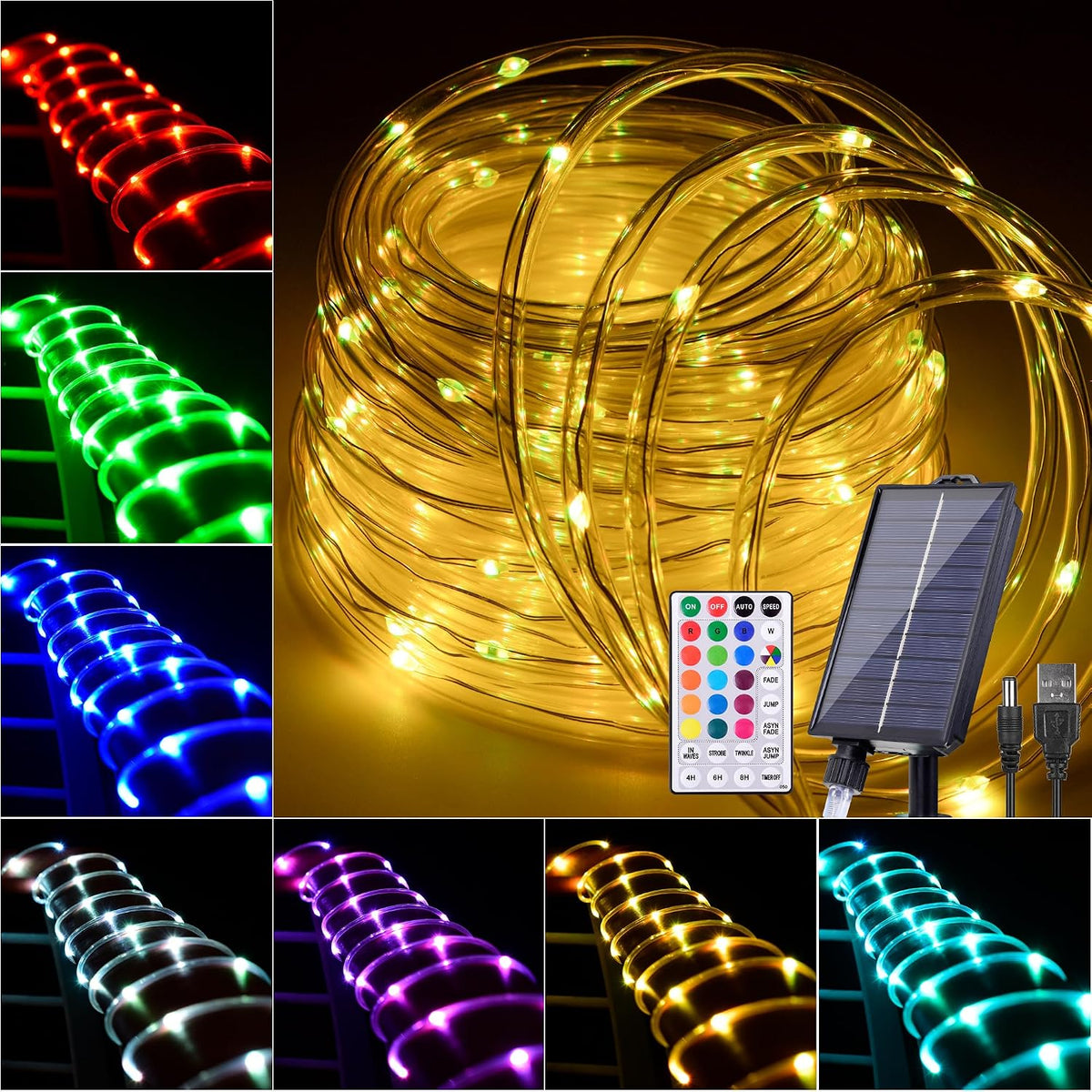 49ft solar rope lights outdoor waterproof trampoline light, main product view