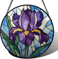 Stained Glass Window Hanging - Iris Birth Flower Suncatcher for Doors Garden Yard Purple Blue Sun Catchers Decor Christmas Mother's Day Birthday Gifts for Teacher Women Mom Nana 15 in