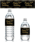 70th Birthday Party Water Bottle Labels – Black & Gold Birthday Decorations, 20 Stickers