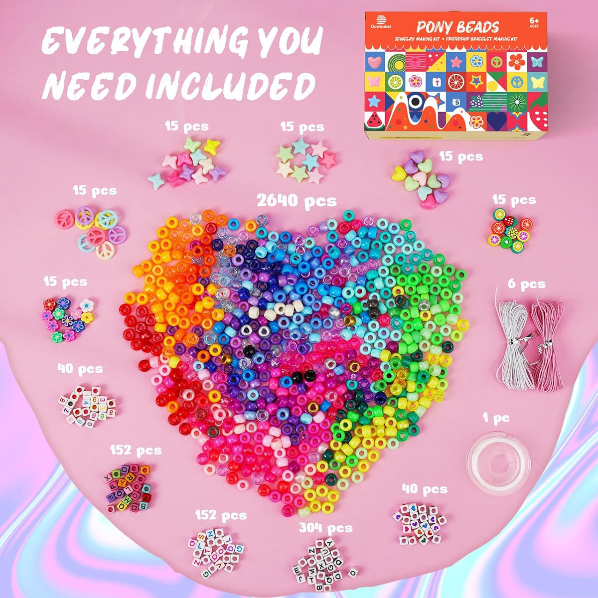 Dowsabel 6 Boxes 120 Colors Pony Beads Bracelet Making Kit, Beads for Jeweley...
