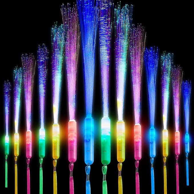 Lewtemi 60 Pack Fiber Optic Wand Glow Wand LED Light Up Wand Bulk with 3 Flashing Models Flashing Sticks with Included Batteries for Birthday Party Favor Wedding Halloween Christmas (Novel Colors)