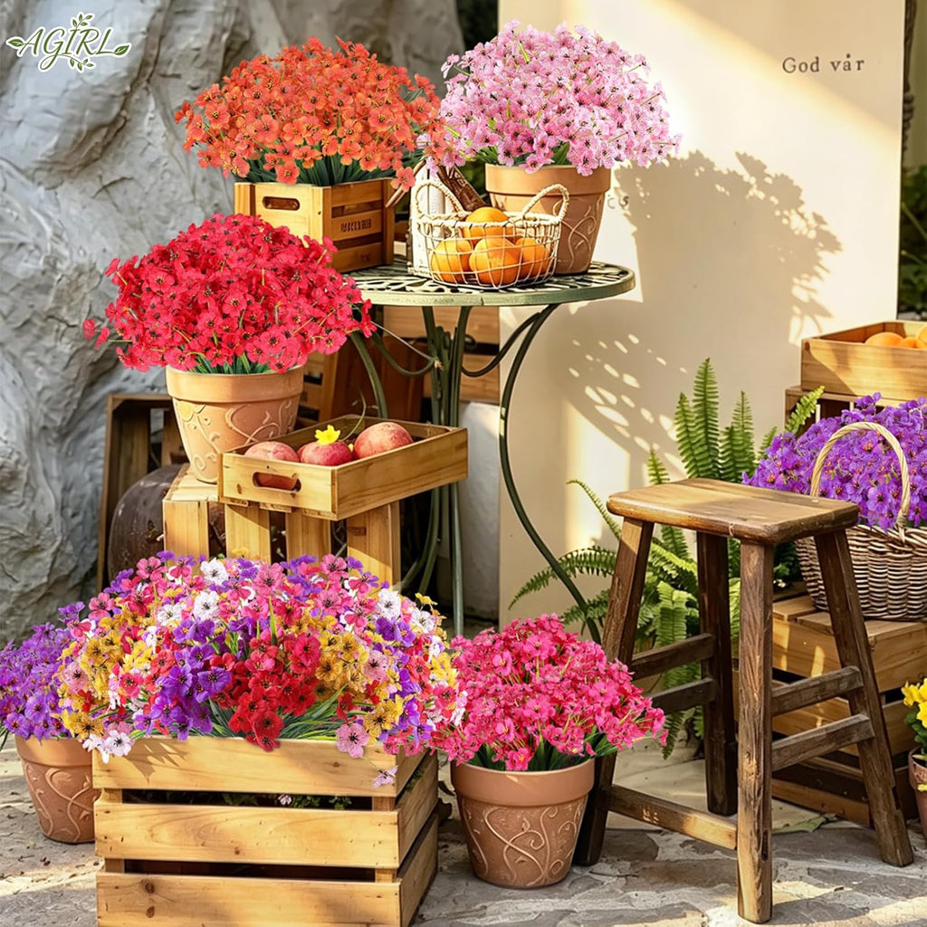 AGIRL 24 Bundles Artificial Flowers for Outdoor,Fake Flowers No Fade Plastic Faux Plants for Decoration Hanging Planters Outdoor&Indoor Garden Patio Porch Window Party Farmhouse
