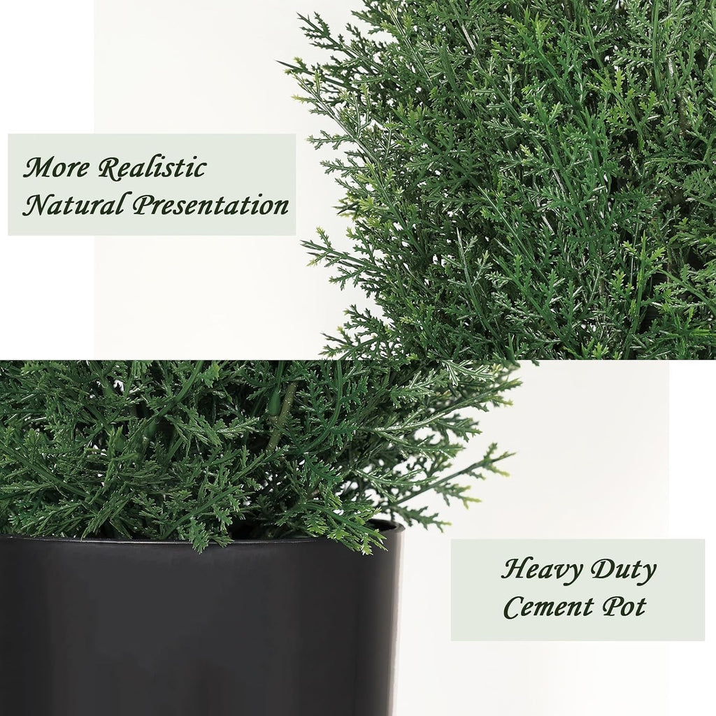 artificial cedar topiary trees 5 ft faux cedar, close-up detail