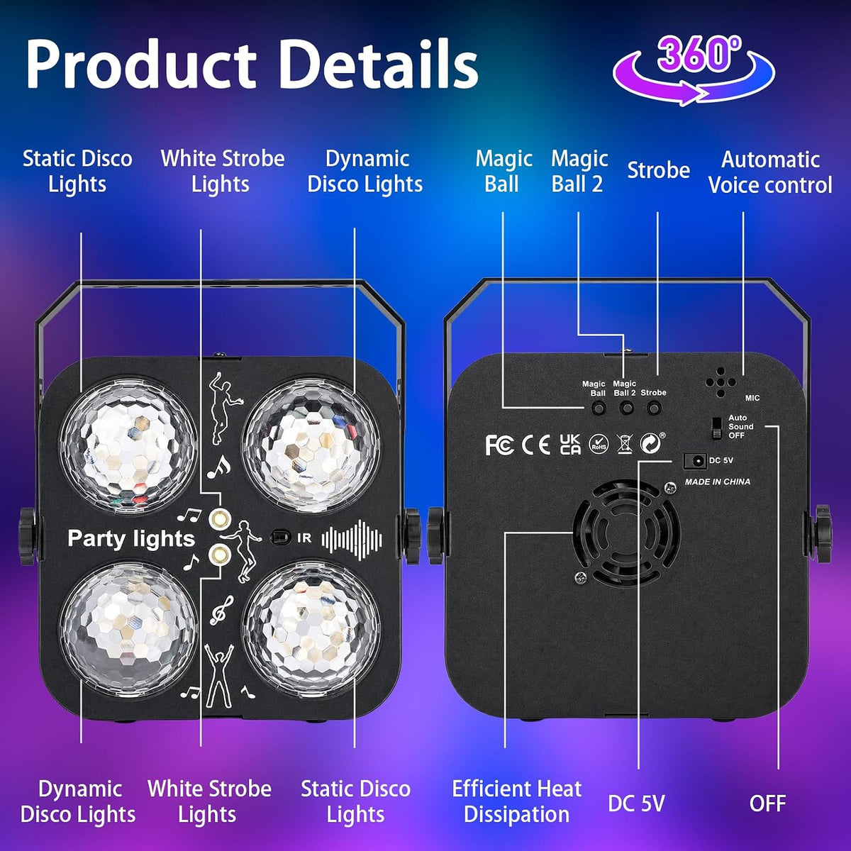 Disco Ball Party Lights, 4 Disco Balls Lights Sound Activated for Parties