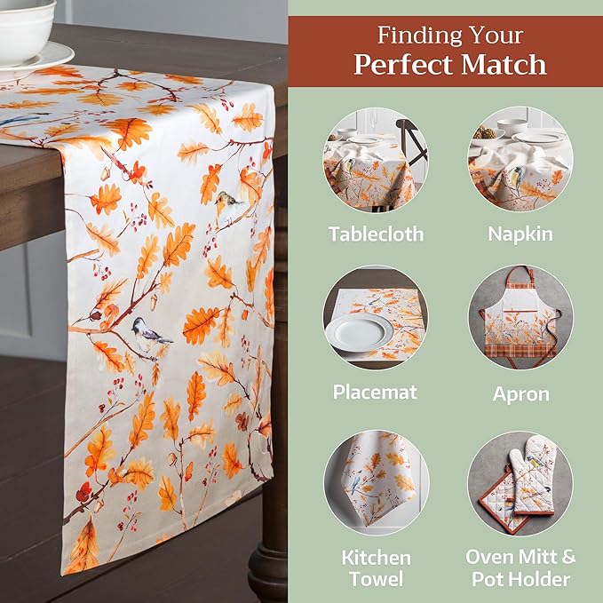 Maison d' Hermine Table Runner 100% Cotton Single Layer Table Runners 72 inches Long for Thanksgiving Christmas Decorations Home Kitchen Dining Party Wedding (Oak Leaves, 14.5" x 72")