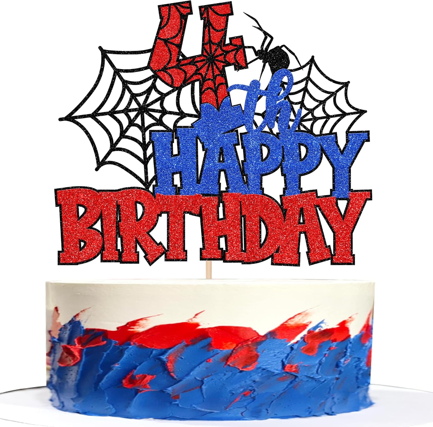 1 PCS Happy 4th Birthday Cake Topper Glitter Spider Web Cheers to 4 Years Four Birthday Cake Pick Superhero Spider Party Decorations for Boys Girls Happy 4th Birthday Party Cake Decorations Supplies