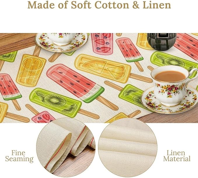 Ce Cream Table Runner, Cold Fruity Popsicles Summer Sweet Seasonal Dinner Runner for Party Holiday Home Kitchen Dining Table Decor 13"x108"