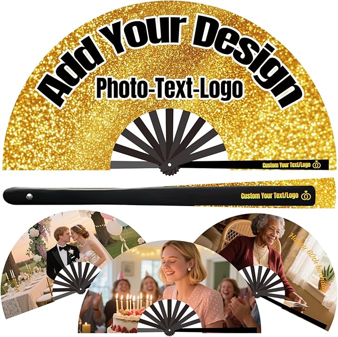 Custom Fans with Your Photo/Text - Personalized Folding Hand Fan for Line Dancing, Weddings, Parties | Decorative Gift for Women, Church Events & Dance Performances (5, 13 Inch)