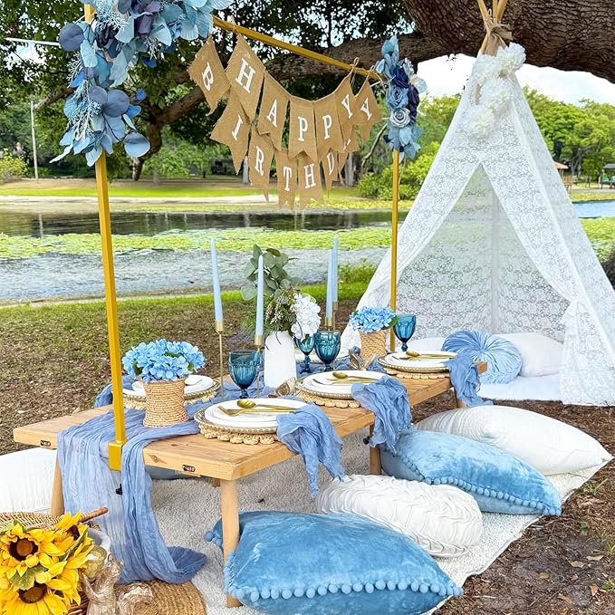 12 Pack Dusty Blue Cheesecloth Table Runners 35x120 Inch,10FT Boho Fall Thanksgiving Blue Gauze Table Runner Cheese Cloth for Wedding Party Baby Shower Home Decorations