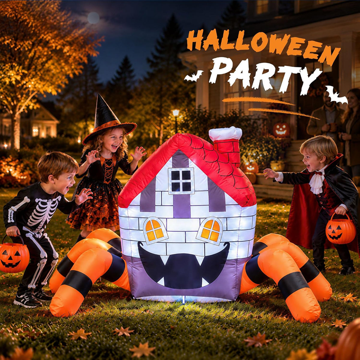 5FT Inflatable Halloween Decoration Outdoor, Blow Up Spider Yard LEDs Decor