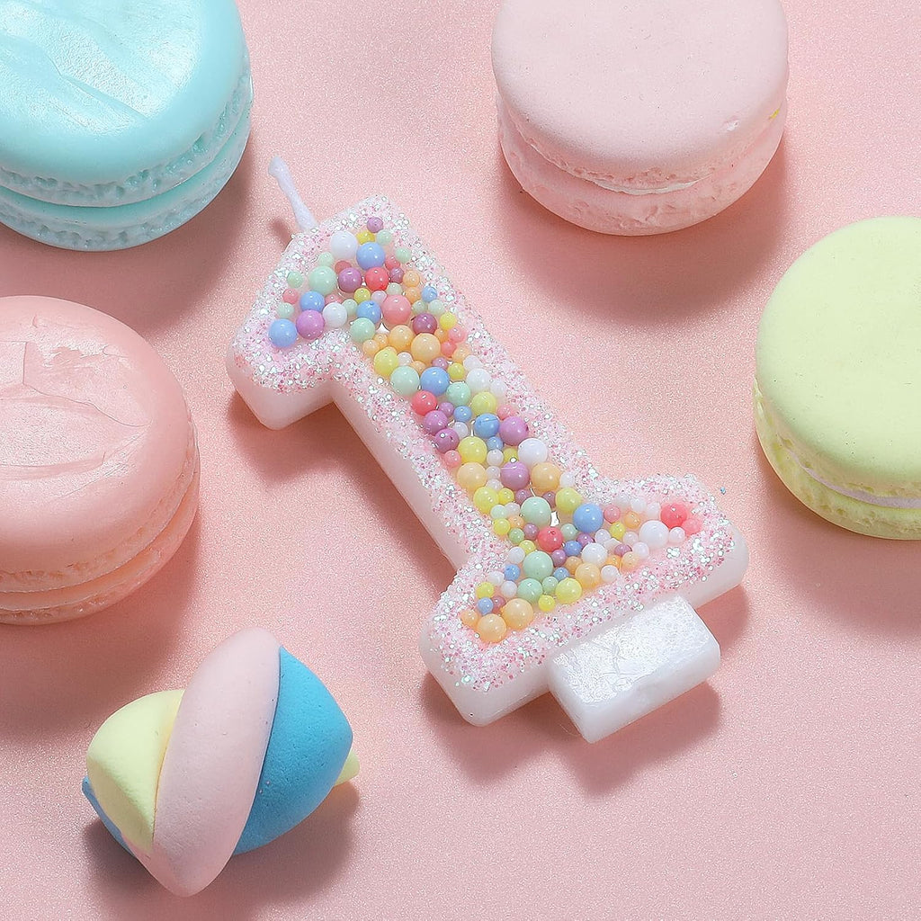 Pastel Macaron 1st Birthday Candle Sweet Pink Number 1 Candle Cake Topper Cupcake Decorations for Girls and Women Party Decor Anniversary Celebrations Supplies