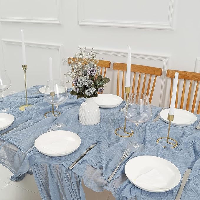 12Pcs Gray-Blue Cheesecloth Table Runner 120 Inch10FT Gray-Blue Rustic Boho Cheesecloth Table Runner Cheese Cloths for Wedding Party Baby Shower Birthday Home Decor Holiday Decorations
