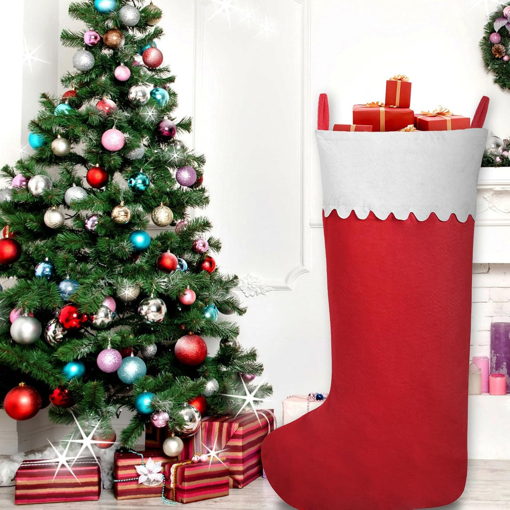 2 Pack Jumbo Felt Christmas Stockings, 38 Inches Large Red and White Felt Christmas Stockings for Xmas Tree Fireplace Hanging Decor and Holiday Party Family Home Decorations