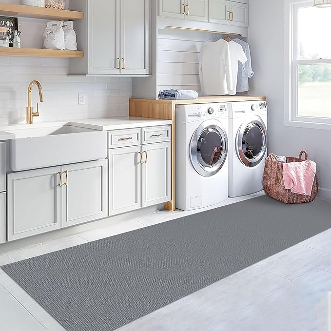 KOZYFLY Washable Runner Rug 3x12 ft Hallway Kitchen Runner Rugs with Rubber Backing Bobo Non Slip Entryway Runner Indoor, Long Carpet Runners for Hall Kitchen Entryway, Grey