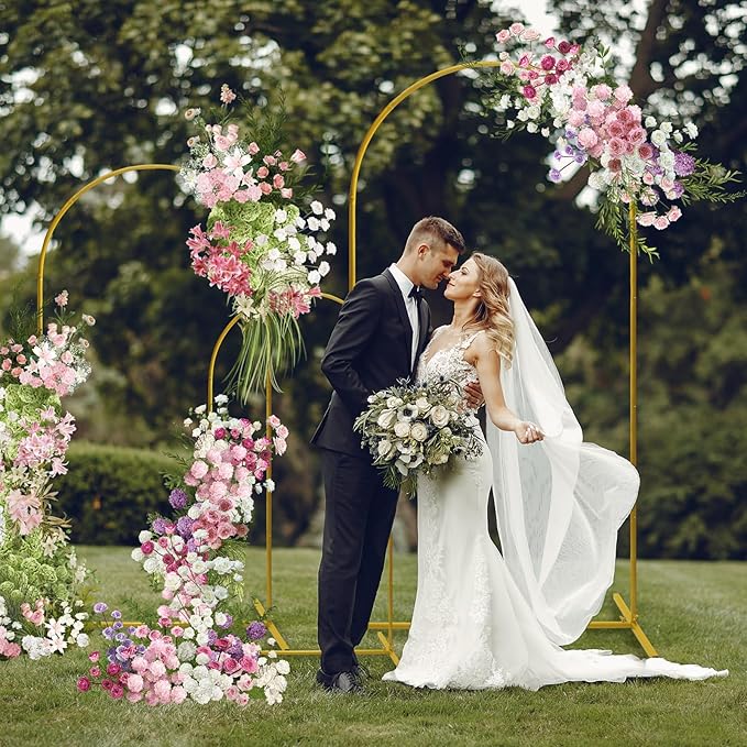 U+U Arch Backdrop Stand Set of 3, Gold Arch Stand for Wedding Birthday Party Bridal Baby Shower Balloon Arch Decoration (7.2FT, 6.6FT, 6FT)