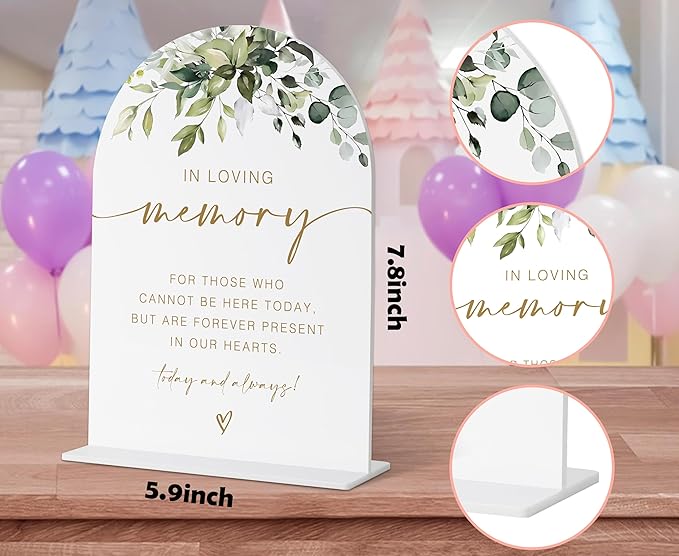 Loving Memory Sign, Wedding Memorial Sign, Greenery Gold Bridal Shower Decorations, In Wedding Signs for Ceremony and Reception, Engagement Party Desk Decorations, Wedding Table Acrylic Decor - 39