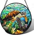 Stained Glass Window Hanging - Cute Sea Turtle Suncatcher for Door Garden Yard Blue Ocean Sun Catchers Decor Christmas Mother's Day Birthday Children's Gifts for Women Mom Nana Friend 11.8 in