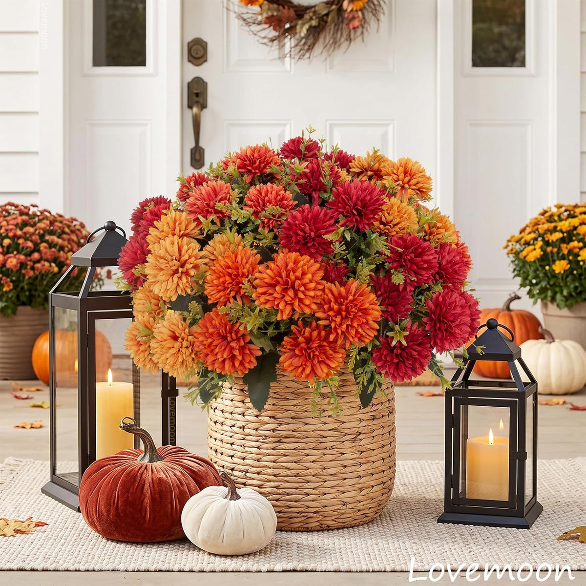 lovemoon artificial chrysanthemums flowers for outdoors, fall, close-up detail