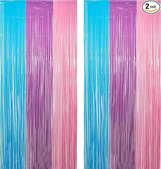 Blue Purple Pink Tinsel Backdrop - GREATRIL Pastel Foil Fringe Curtain Streamers for Pony Theme Birthdays Mermaid Shower Unicorn Girls Party Decorations 2 Packs