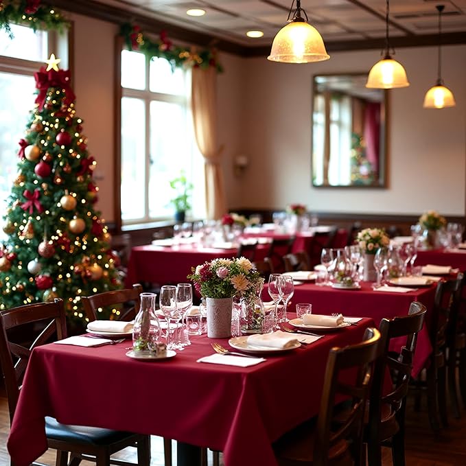 sancua Square Tablecloths 70x70 Inch Burgundy, 2 Pack - Fabric Table Cloth for Square or Round Tables, Washable Polyester Table Cover for Christmas Dinner, Holiday Party, Decorative Display Tables