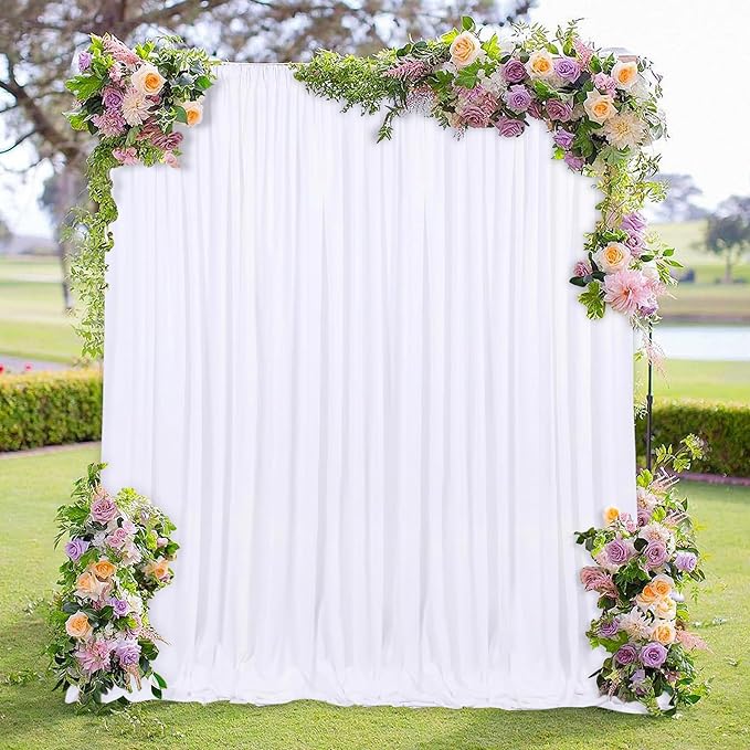 MEETSKY 10 feet x 10 feet White Backdrop Curtain for Parties Wedding Decor- White Photography Rod Pocket Backdrop Drapes Polyester Fabric Curtain for Birthday Holiday Party, 5ft x 10ft, 2 Panels