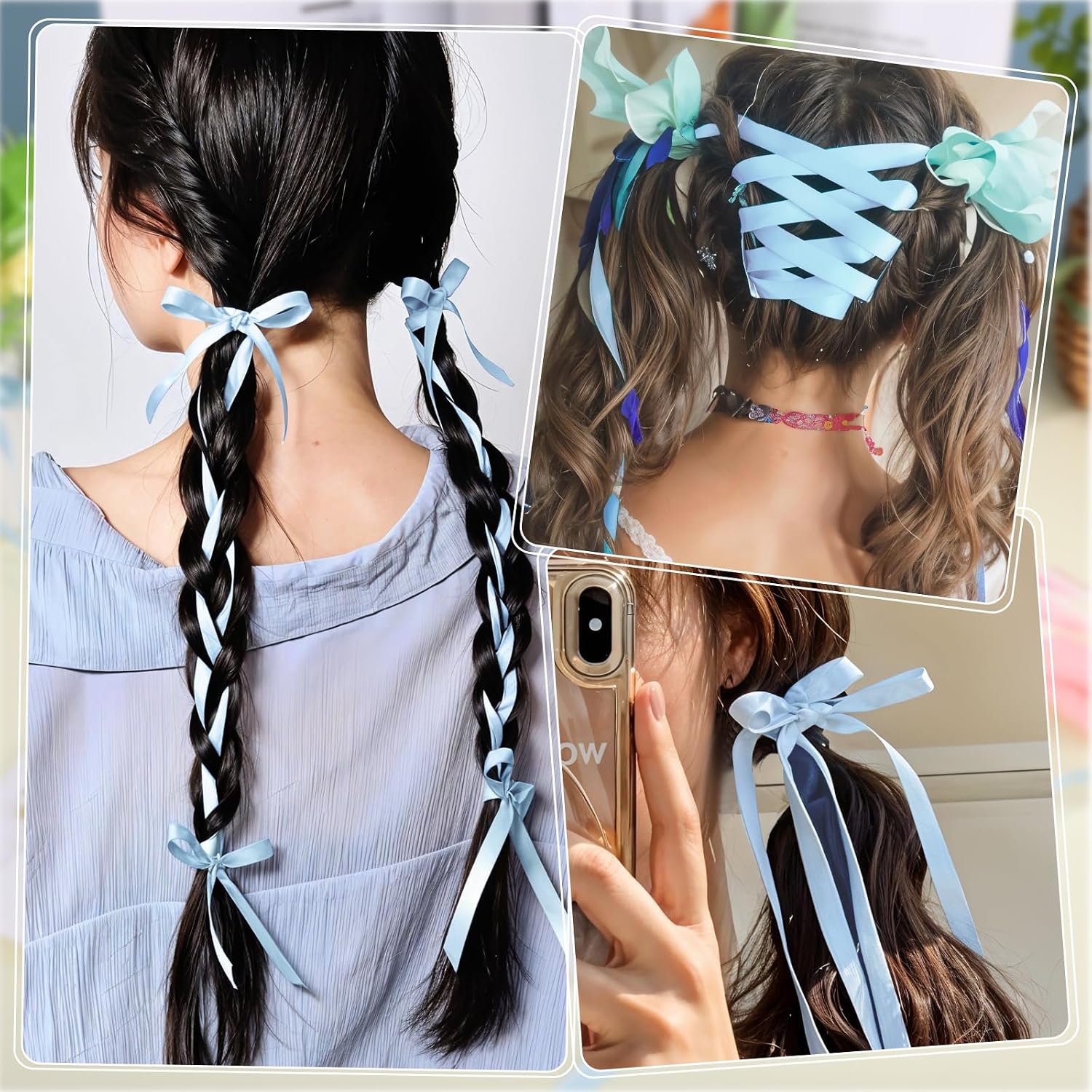 woric 120 Yards Blue Ribbon 3/8 Inch Light Baby Blue Ribbon Thin Crafts Satin Ribbons for Graduation Baby Shower Hair Bows Balloon Decorations Flower Bouquet Cake Wedding Gifts Basket
