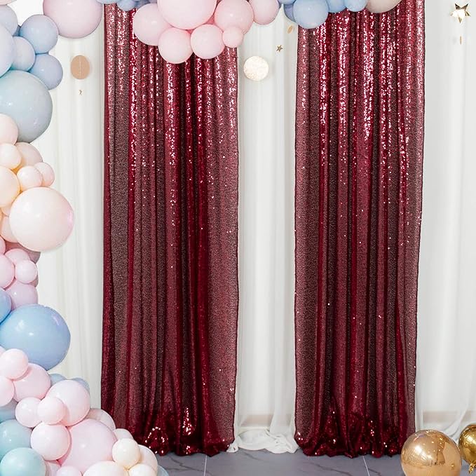 ShinyBeauty Burgundy Sequin Curtain Backdrop 2 Panels 4FTx8FT Photo Curtain Backdrop Curtain Panels 96 Inches Long -190522E