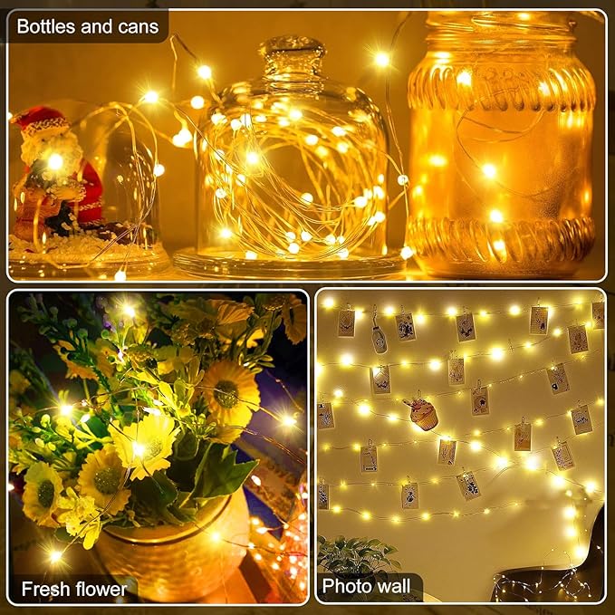 Aogist Led Fairy Lights 3 Modes Battery Operated String Lights Waterproof Silver Wire 7 Feet Firefly Starry Moon Mason Jar Lights for DIY Wedding Party Christmas (Warm White(White Shell), 12 Pack)