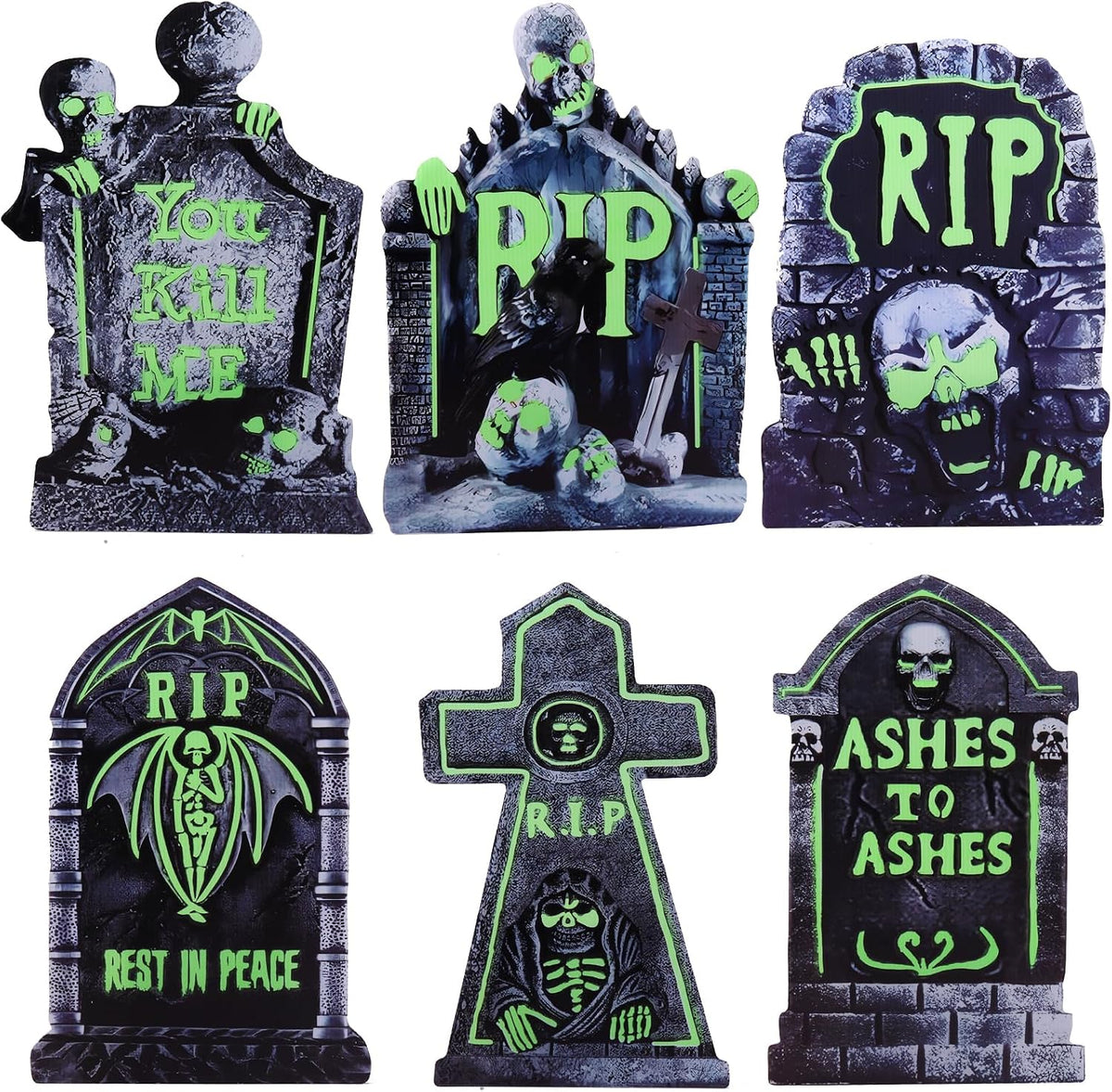 Halloween Decorations Outdoor Tombstone Yard Sign with Stakes 6PCS Glow in th...