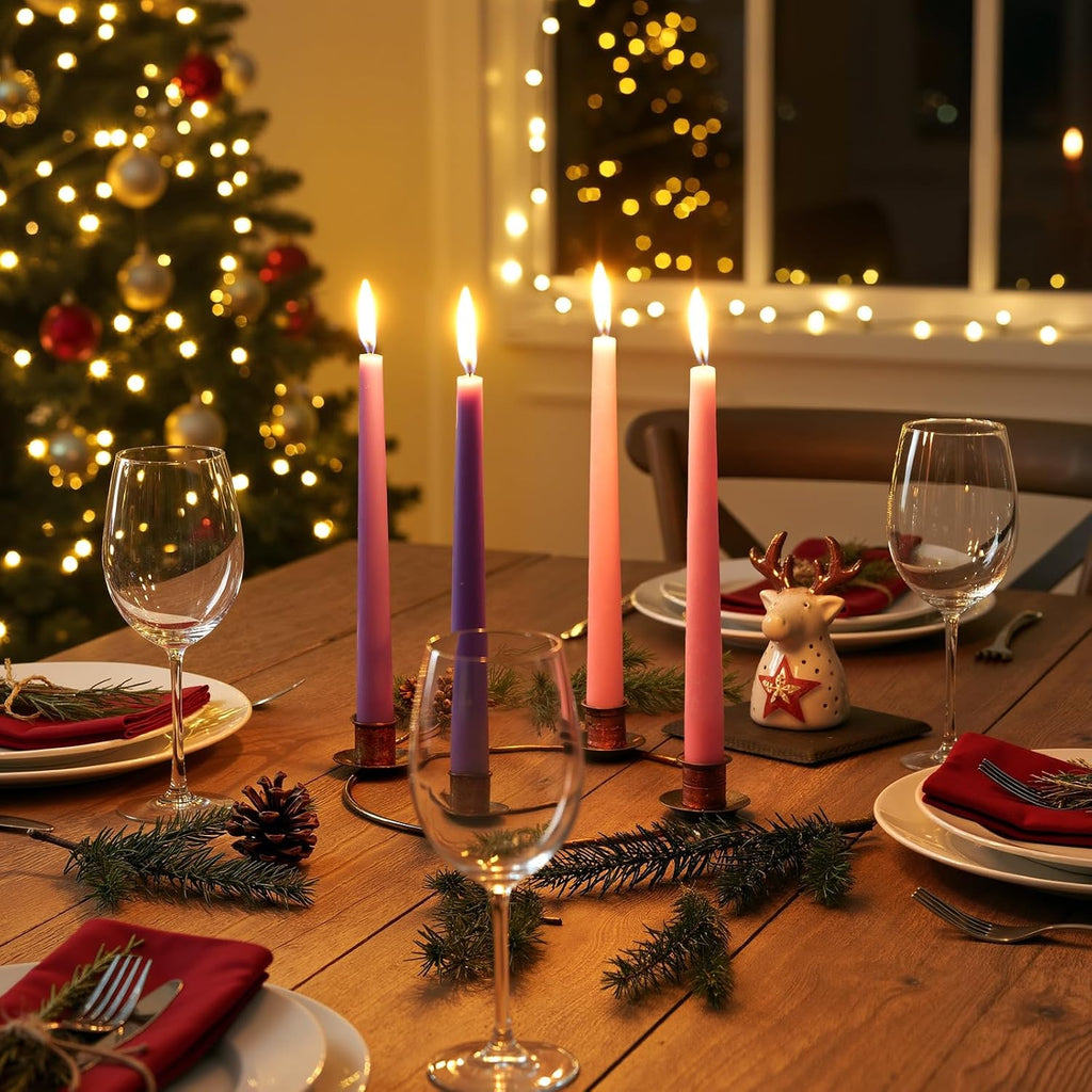 Chengu 1 Pcs Christmas Advent Candle Holder Xmas Metal Advent Wreath Candle Holder Metal Taper 4 Candles Stand for Table Wreath Candelabra Holiday Decor (Bronze)