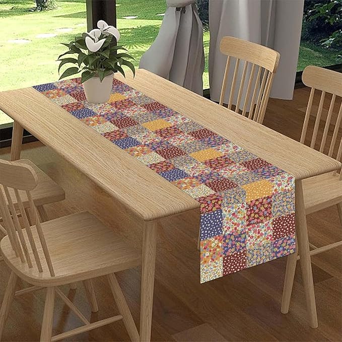 Patchwork Floral Table Runner, Boho Vintage Farmhouse Bohemian Paisley Colorful Flower Table Center Decor for Home Kitchen Dining Patio Holiday Party Table Decorations, 13"x90" Inch