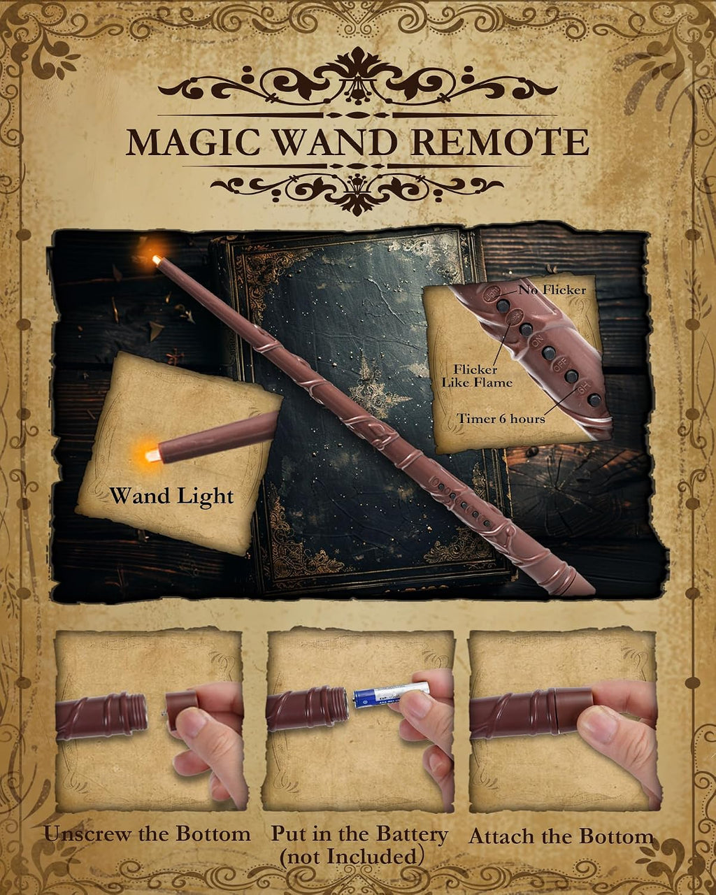 Raycare 20 Pcs Floating Candles with Wand, Hanging Candle with Timer, Magic Deco Candles Flickering Warm Light, Flameless Taper Candle with Remote, LED Candlesticks for Birthday Halloween Party Decor