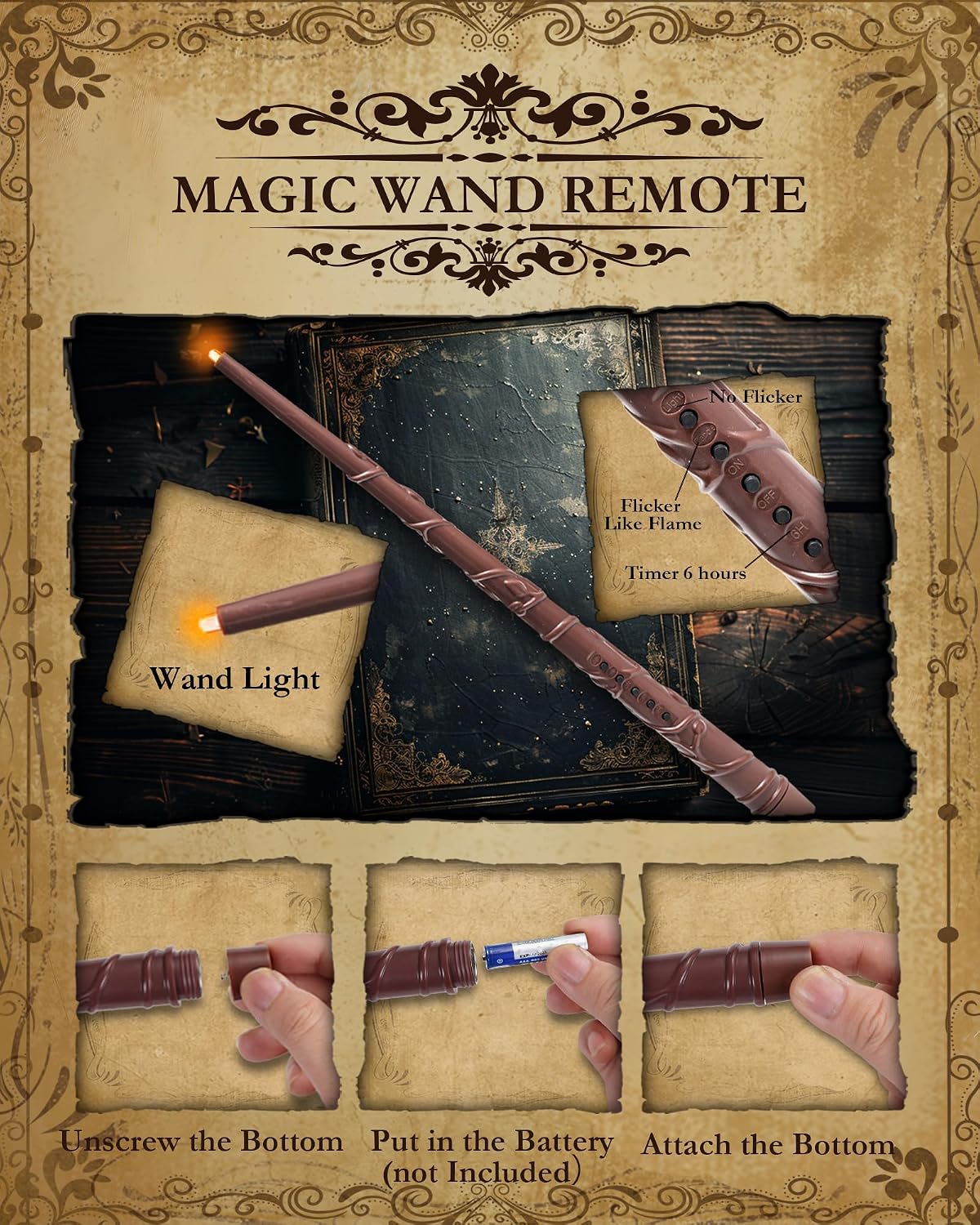 Raycare 20 Pcs Floating Candles with Wand, Hanging Candle with Timer, Magic Deco Candles Flickering Warm Light, Flameless Taper Candle with Remote, LED Candlesticks for Birthday Halloween Party Decor