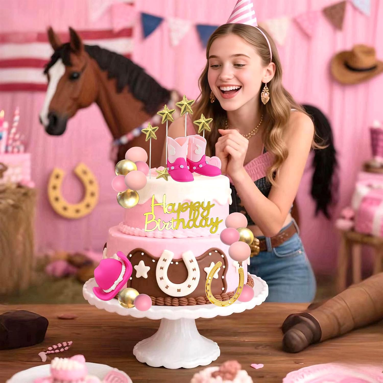Cowgirl Cake Topper, Tyotrbs 25pcs Cowgirl Cake Decoration Country Girl Cake Topper Cowgirl Boots Cake Decor Cowboy Western Birthday Decor Cowgirls Hat Birthday Party Decor for Western Theme Party