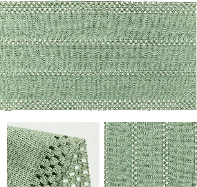 Artoid Mode Light Green Farmhouse Woven Rustic Hollow Table Runner, Seasonal Holiday Hollow Kitchen Dining Table Decoration for Home Party Decor 12x72 Inch