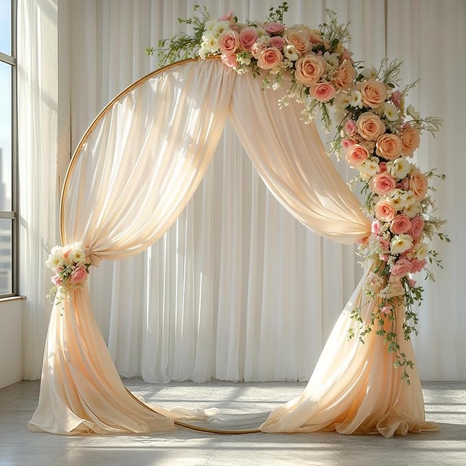 Wedding Arch Draping Fabric,1 Panel 29" x 18Ft Champagne Sheer Chiffon Curtain Drapes 6 Yards for Wedding Ceremony Birthday Party Decoration
