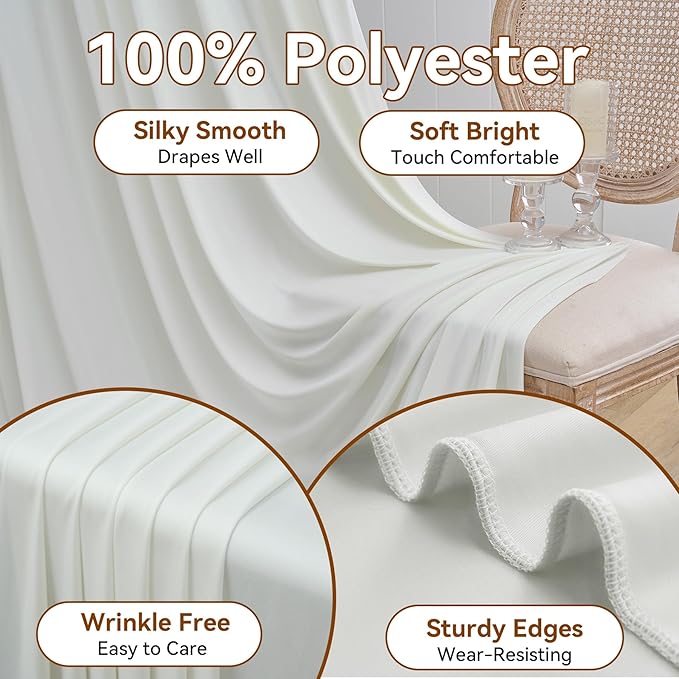 30×14ft Wrinkle Free Ivory Backdrop Curtain, Soft Silky Easy to Drape Cream Wedding Drapes for Backdrop, 6 Panels 5×14ft Photo Backdrop Curtains for Parties Birthday Photography Background Cloth